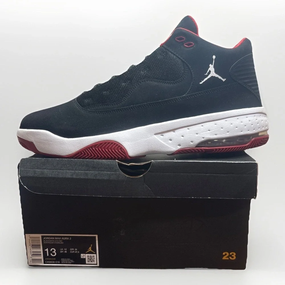 Jordan Max Aura 2 Black/Red Sneakers- CK6636-016 Men's Size 13